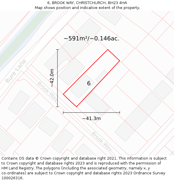 6, BROOK WAY, CHRISTCHURCH, BH23 4HA: Plot and title map