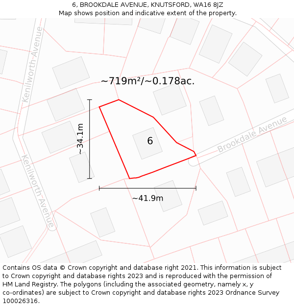 6, BROOKDALE AVENUE, KNUTSFORD, WA16 8JZ: Plot and title map