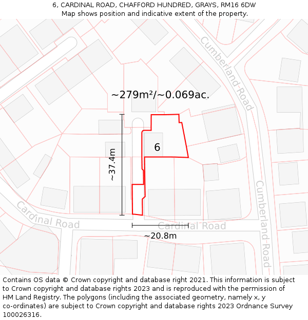 6, CARDINAL ROAD, CHAFFORD HUNDRED, GRAYS, RM16 6DW: Plot and title map