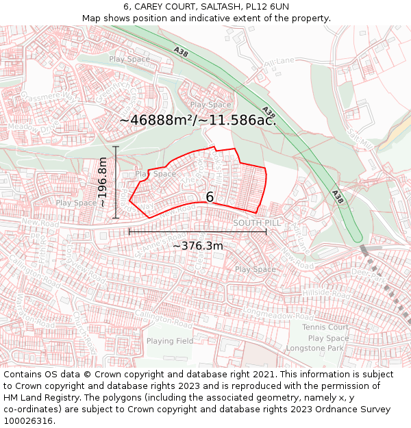 6, CAREY COURT, SALTASH, PL12 6UN: Plot and title map