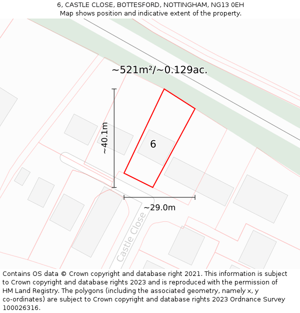 6, CASTLE CLOSE, BOTTESFORD, NOTTINGHAM, NG13 0EH: Plot and title map