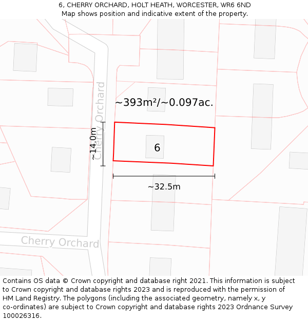 6, CHERRY ORCHARD, HOLT HEATH, WORCESTER, WR6 6ND: Plot and title map