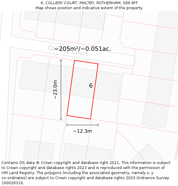 6, COLLIERY COURT, MALTBY, ROTHERHAM, S66 8FF: Plot and title map