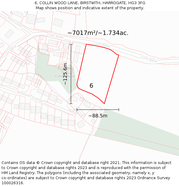 6, COLLIN WOOD LANE, BIRSTWITH, HARROGATE, HG3 3FG: Plot and title map