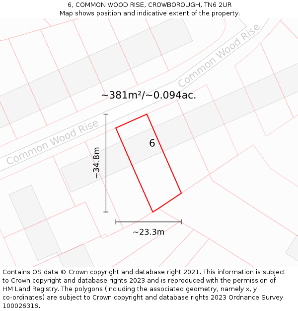 6, COMMON WOOD RISE, CROWBOROUGH, TN6 2UR: Plot and title map