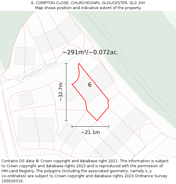 6, COMPTON CLOSE, CHURCHDOWN, GLOUCESTER, GL3 1NY: Plot and title map