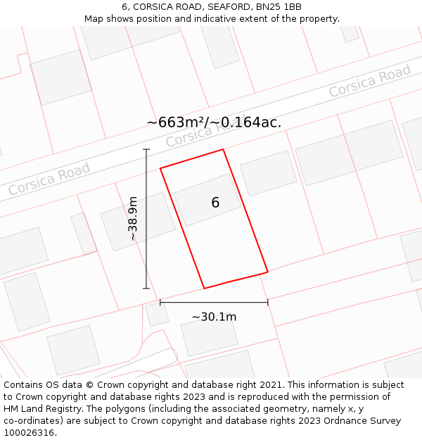 6, CORSICA ROAD, SEAFORD, BN25 1BB: Plot and title map