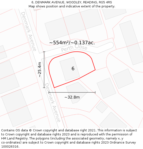 6, DENMARK AVENUE, WOODLEY, READING, RG5 4RS: Plot and title map