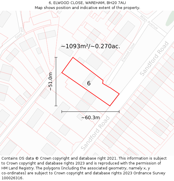 6, ELWOOD CLOSE, WAREHAM, BH20 7AU: Plot and title map