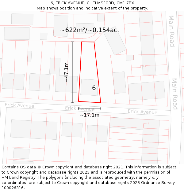 6, ERICK AVENUE, CHELMSFORD, CM1 7BX: Plot and title map