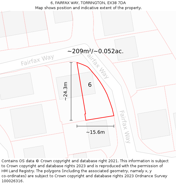 6, FAIRFAX WAY, TORRINGTON, EX38 7DA: Plot and title map