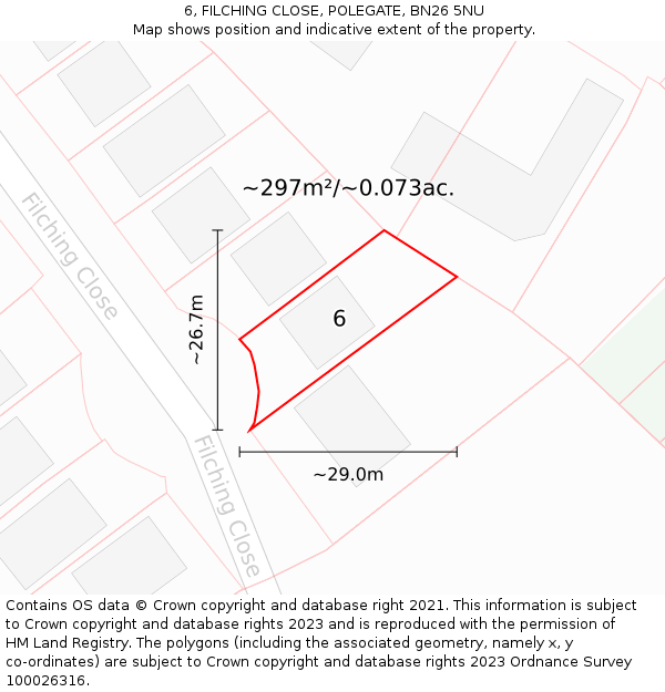 6, FILCHING CLOSE, POLEGATE, BN26 5NU: Plot and title map