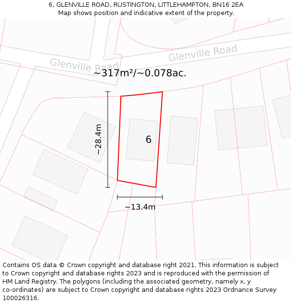 6, GLENVILLE ROAD, RUSTINGTON, LITTLEHAMPTON, BN16 2EA: Plot and title map