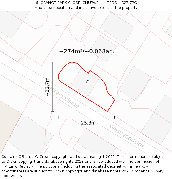 6, GRANGE PARK CLOSE, CHURWELL, LEEDS, LS27 7RG: Plot and title map