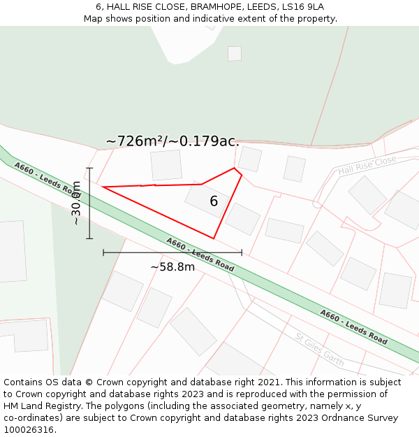 6, HALL RISE CLOSE, BRAMHOPE, LEEDS, LS16 9LA: Plot and title map