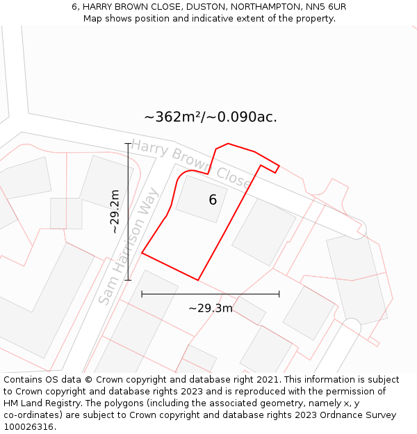 6, HARRY BROWN CLOSE, DUSTON, NORTHAMPTON, NN5 6UR: Plot and title map