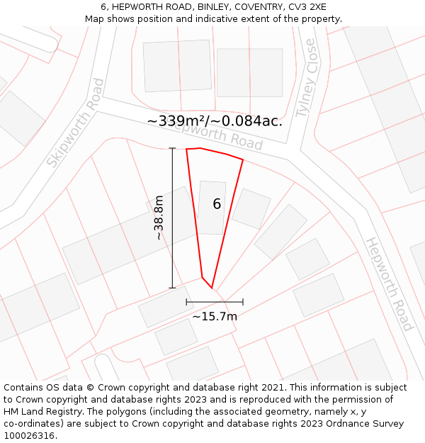 6, HEPWORTH ROAD, BINLEY, COVENTRY, CV3 2XE: Plot and title map