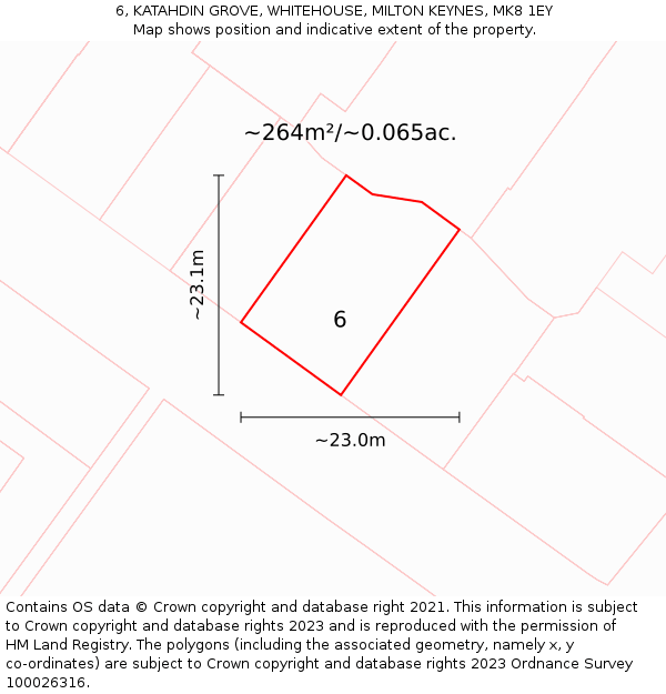 6, KATAHDIN GROVE, WHITEHOUSE, MILTON KEYNES, MK8 1EY: Plot and title map