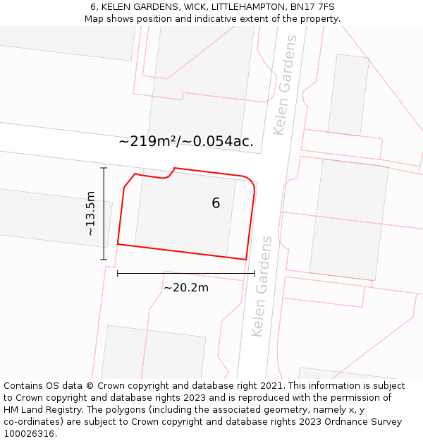 6, KELEN GARDENS, WICK, LITTLEHAMPTON, BN17 7FS: Plot and title map