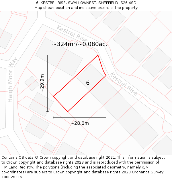 6, KESTREL RISE, SWALLOWNEST, SHEFFIELD, S26 4SD: Plot and title map