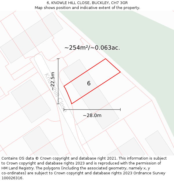 6, KNOWLE HILL CLOSE, BUCKLEY, CH7 3GR: Plot and title map