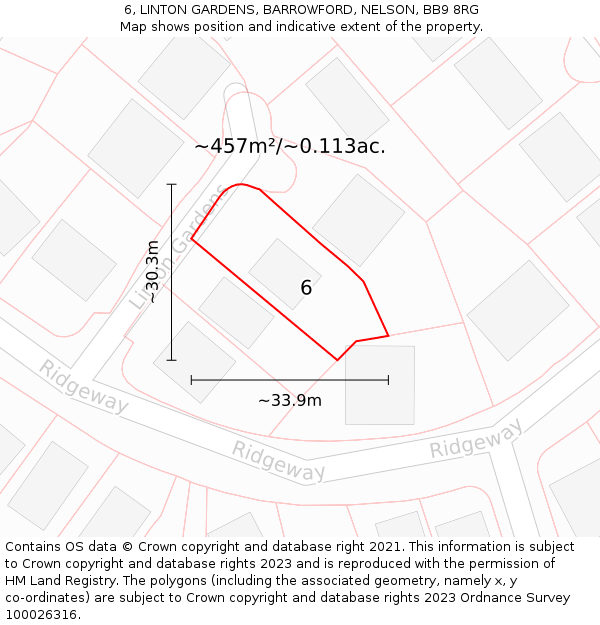 6, LINTON GARDENS, BARROWFORD, NELSON, BB9 8RG: Plot and title map