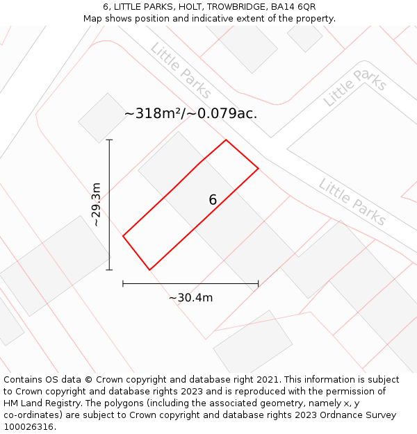 6, LITTLE PARKS, HOLT, TROWBRIDGE, BA14 6QR: Plot and title map