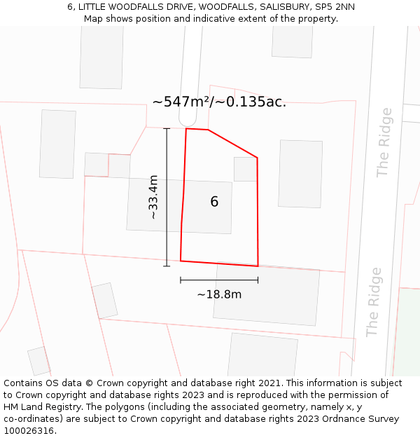 6, LITTLE WOODFALLS DRIVE, WOODFALLS, SALISBURY, SP5 2NN: Plot and title map