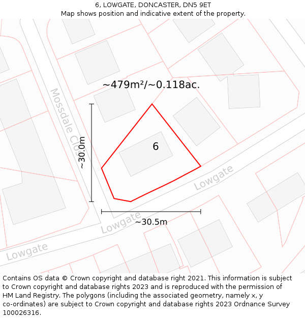 6, LOWGATE, DONCASTER, DN5 9ET: Plot and title map