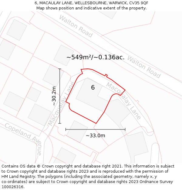 6, MACAULAY LANE, WELLESBOURNE, WARWICK, CV35 9QF: Plot and title map