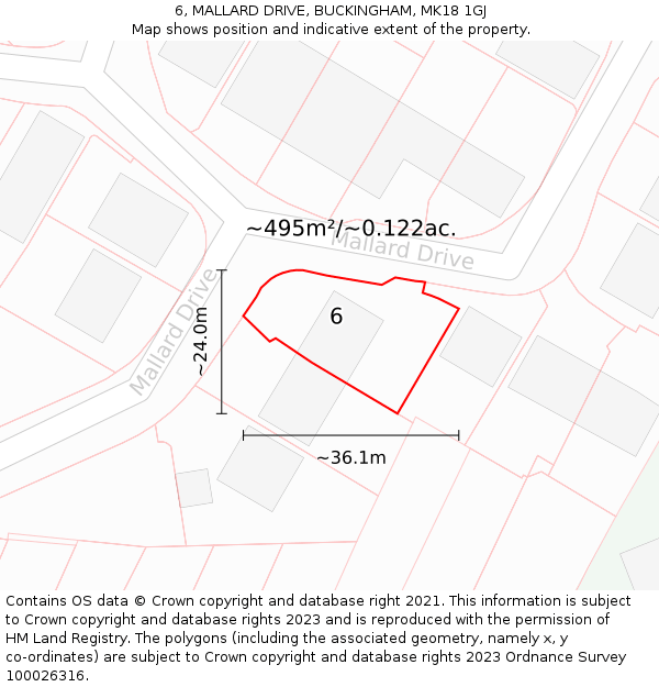 6, MALLARD DRIVE, BUCKINGHAM, MK18 1GJ: Plot and title map