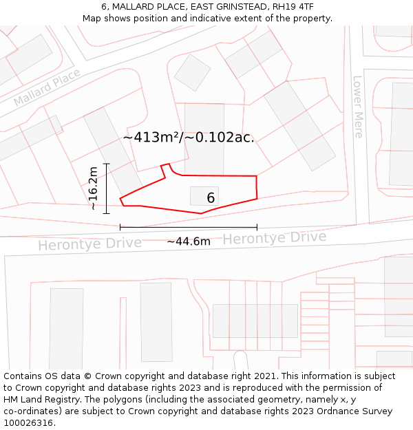 6, MALLARD PLACE, EAST GRINSTEAD, RH19 4TF: Plot and title map