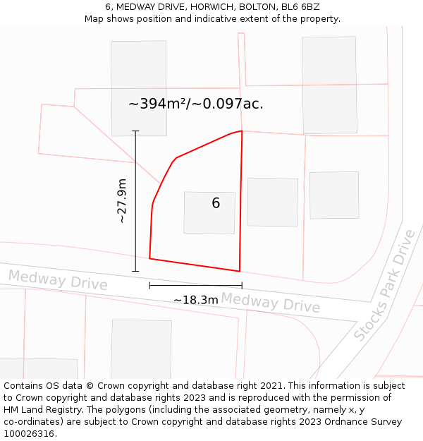 6, MEDWAY DRIVE, HORWICH, BOLTON, BL6 6BZ: Plot and title map