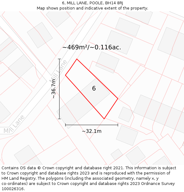 6, MILL LANE, POOLE, BH14 8RJ: Plot and title map