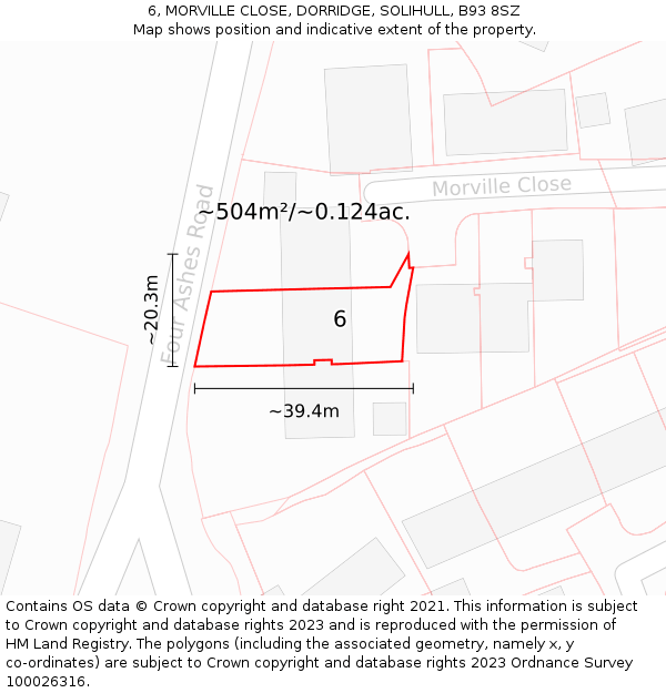 6, MORVILLE CLOSE, DORRIDGE, SOLIHULL, B93 8SZ: Plot and title map