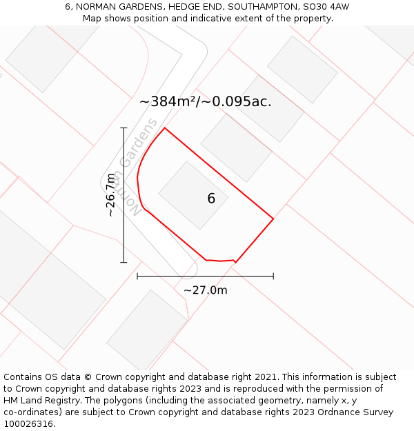 6, NORMAN GARDENS, HEDGE END, SOUTHAMPTON, SO30 4AW: Plot and title map