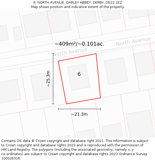 6, NORTH AVENUE, DARLEY ABBEY, DERBY, DE22 1EZ: Plot and title map