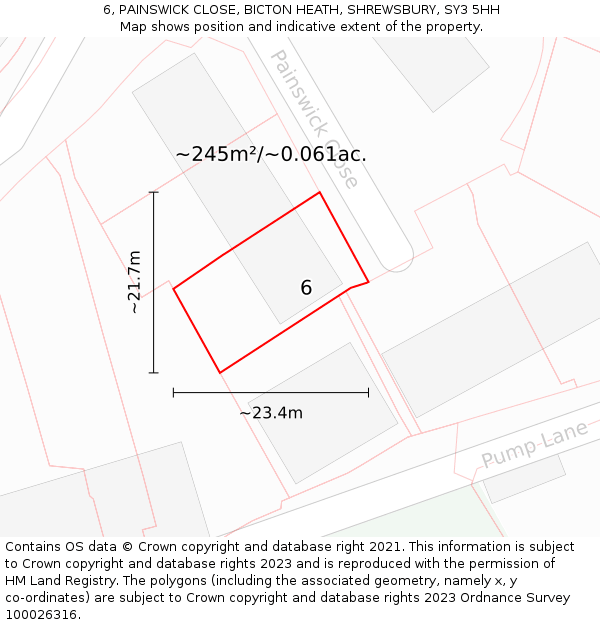 6, PAINSWICK CLOSE, BICTON HEATH, SHREWSBURY, SY3 5HH: Plot and title map