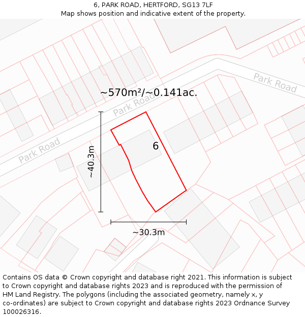 6, PARK ROAD, HERTFORD, SG13 7LF: Plot and title map