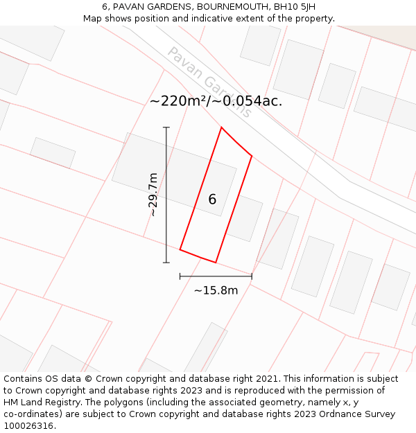 6, PAVAN GARDENS, BOURNEMOUTH, BH10 5JH: Plot and title map