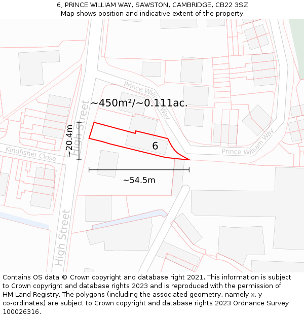 6, PRINCE WILLIAM WAY, SAWSTON, CAMBRIDGE, CB22 3SZ: Plot and title map