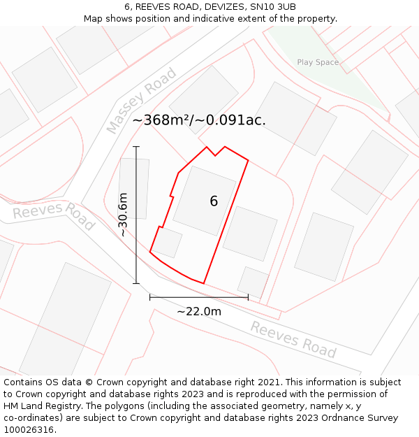 6, REEVES ROAD, DEVIZES, SN10 3UB: Plot and title map