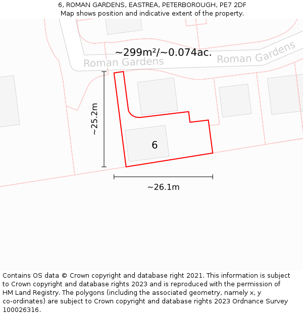 6, ROMAN GARDENS, EASTREA, PETERBOROUGH, PE7 2DF: Plot and title map