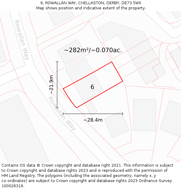 6, ROWALLAN WAY, CHELLASTON, DERBY, DE73 5WX: Plot and title map