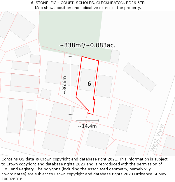 6, STONELEIGH COURT, SCHOLES, CLECKHEATON, BD19 6EB: Plot and title map