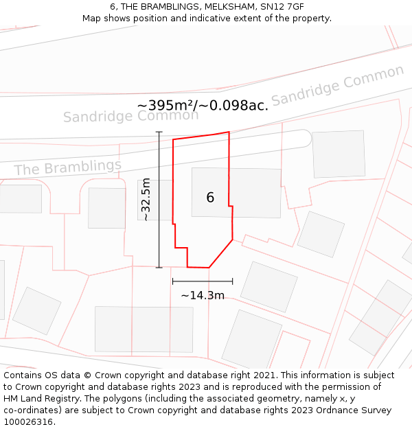 6, THE BRAMBLINGS, MELKSHAM, SN12 7GF: Plot and title map