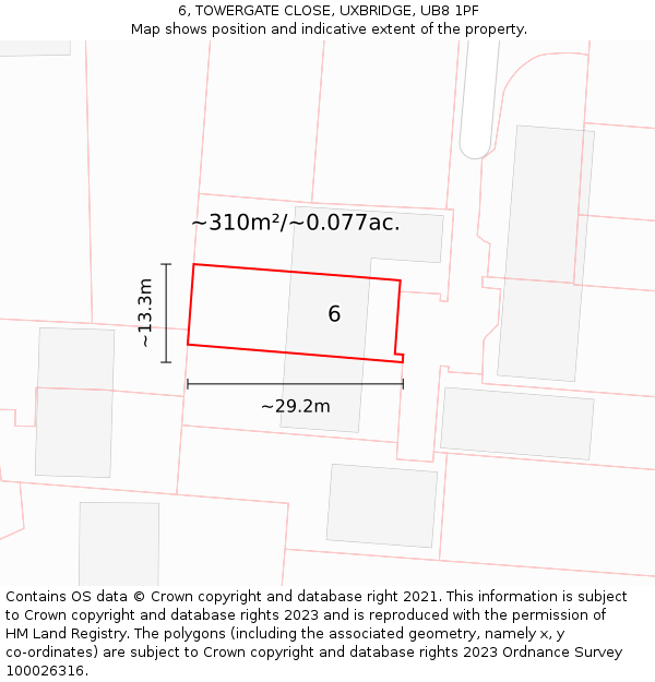 6, TOWERGATE CLOSE, UXBRIDGE, UB8 1PF: Plot and title map