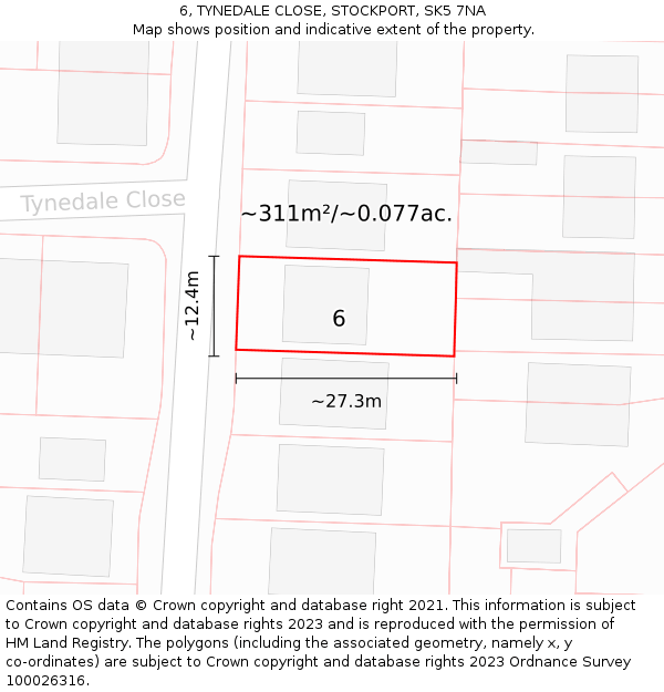 6, TYNEDALE CLOSE, STOCKPORT, SK5 7NA: Plot and title map