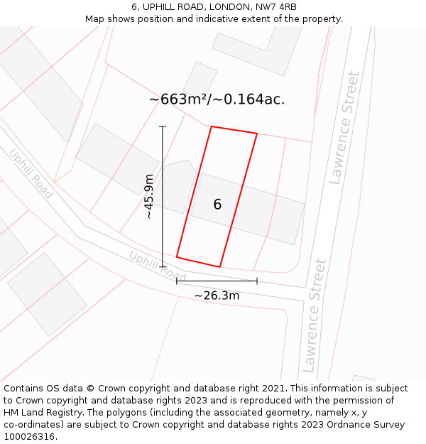 6, UPHILL ROAD, LONDON, NW7 4RB: Plot and title map