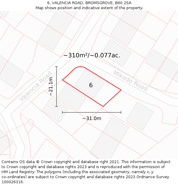 6, VALENCIA ROAD, BROMSGROVE, B60 2SA: Plot and title map